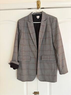 a new day Gray Houndstooth Blazer with Red Windowpane